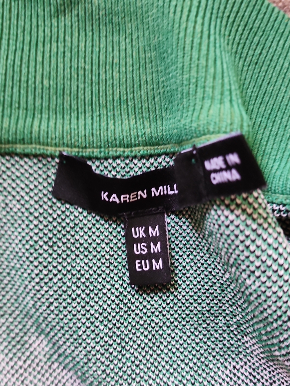 Karen Millen Green White Graphic Jacquard Full-Zip Cardigan Sweater - Picture 6 of 9